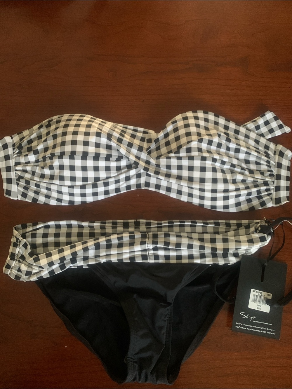 Skye Black & White Gingham Bandeau Bikini